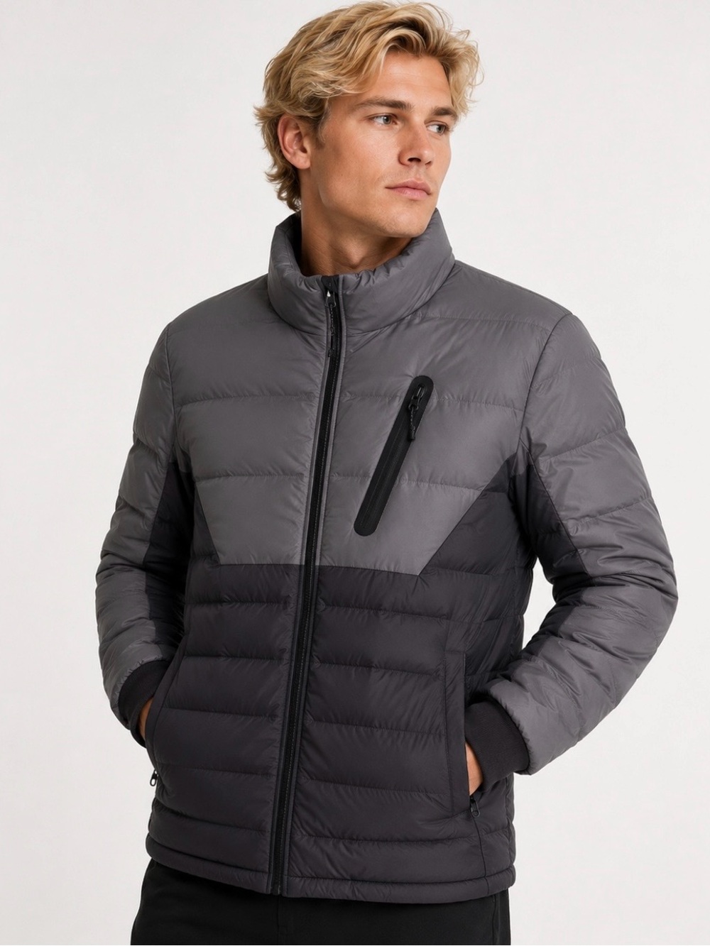 C9 by Champion Two-Tone Black/Gray Puffer Jacket Medium NWT